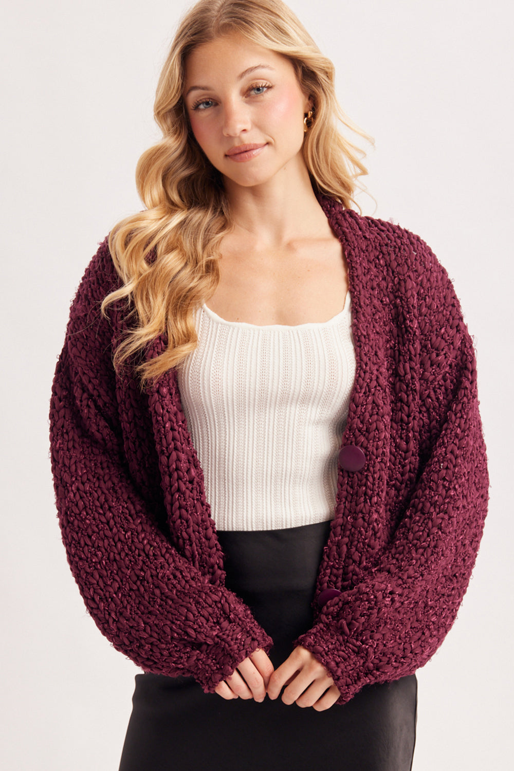 Button Down Marled Boucle Cardigan