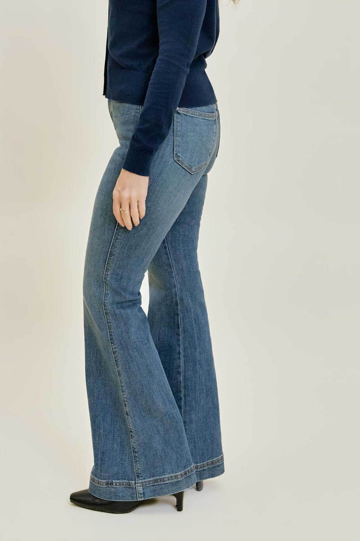 Petite Flare Tummy Control Double Button Judy Blue