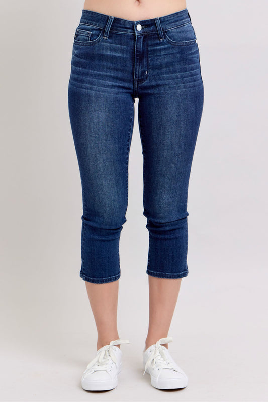 Super Dark Wash Judy Blue Capri Side Slit