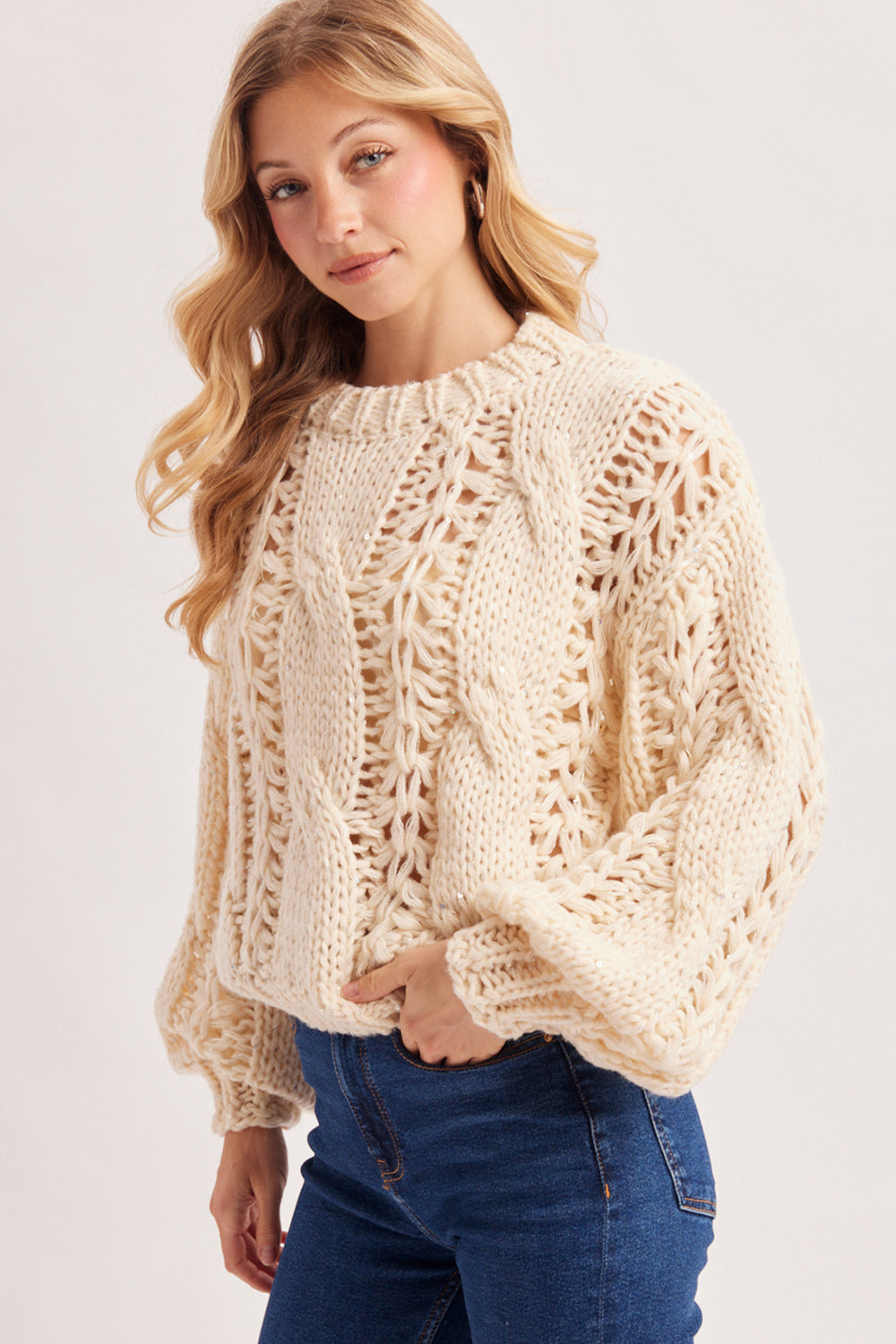 Chunky Cable Open Knit Sweater