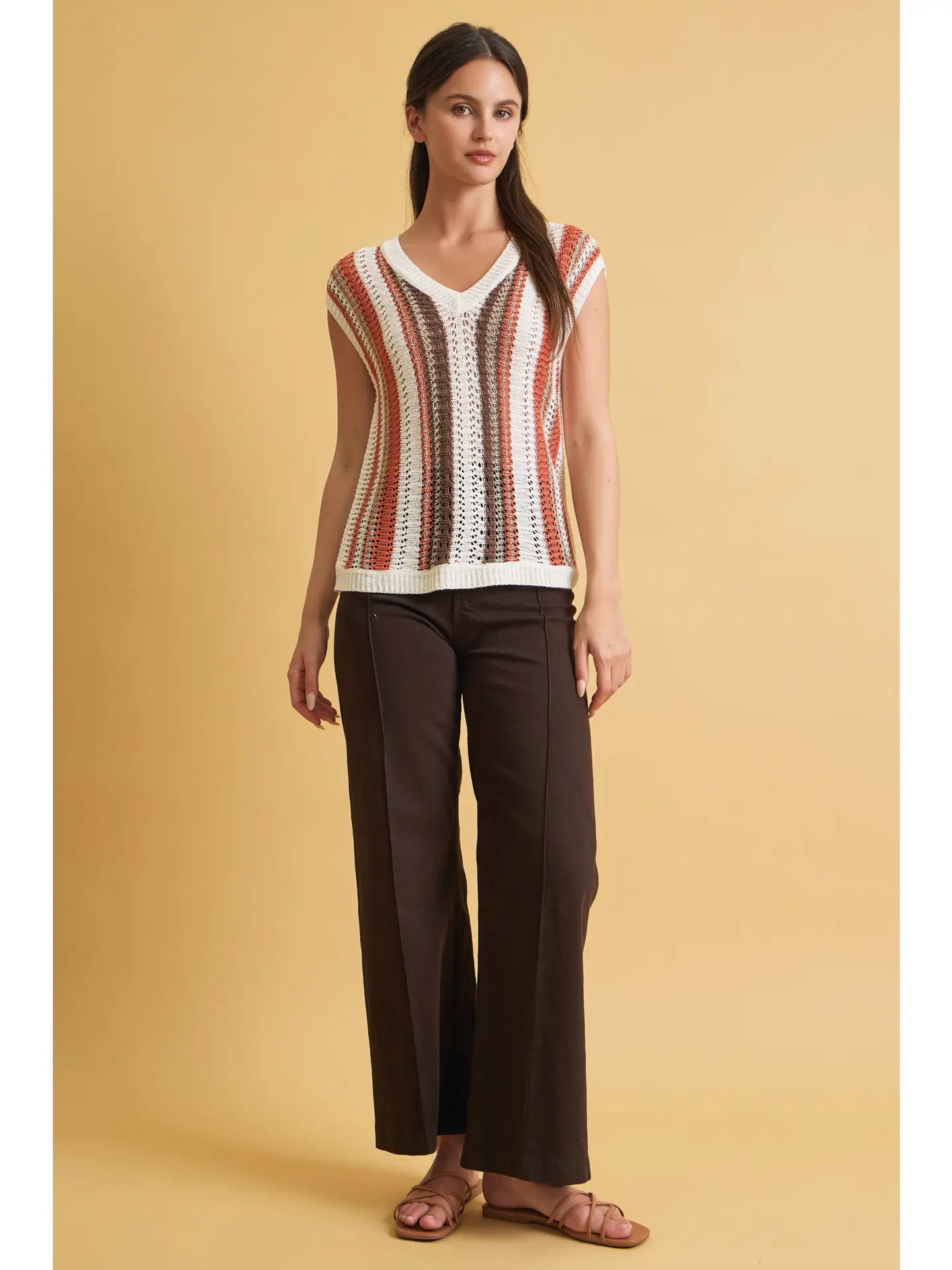 Mixed Metallic Yarn Striped Hand Craft Crochet Knit Vest 🧡
