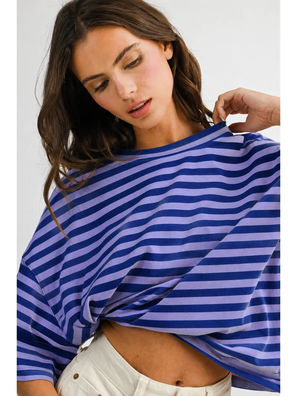 Oversized Stripe Boyfriend Tee 💙🩶