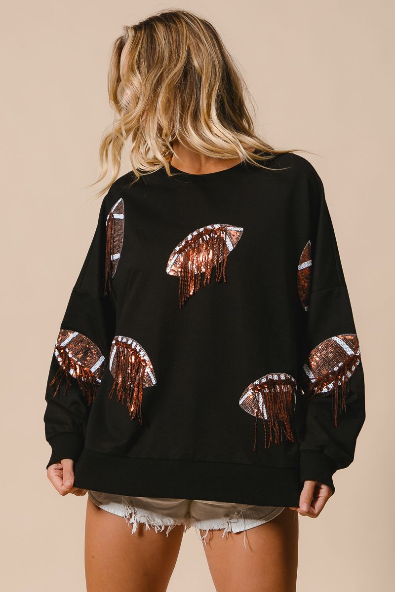 Fringed Football Sequin Sweatshirt 🏈
