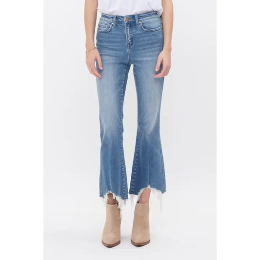 Moscato High Rise Crop Flare with Uneven Hem Mica