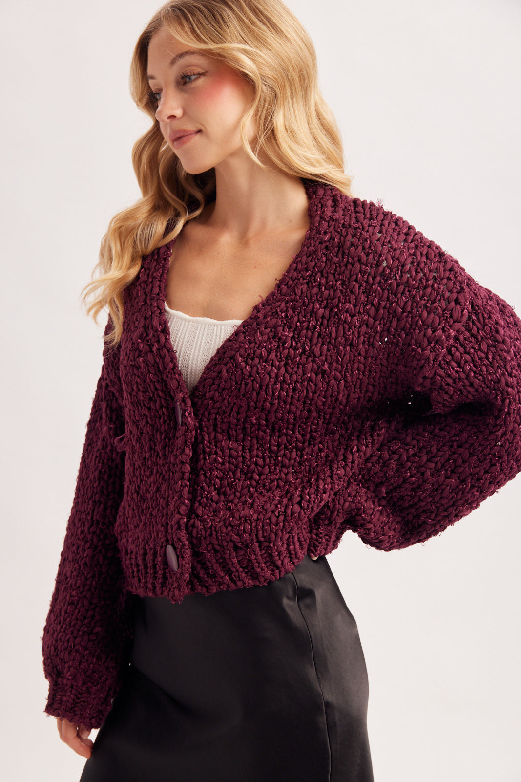 Button Down Marled Boucle Cardigan