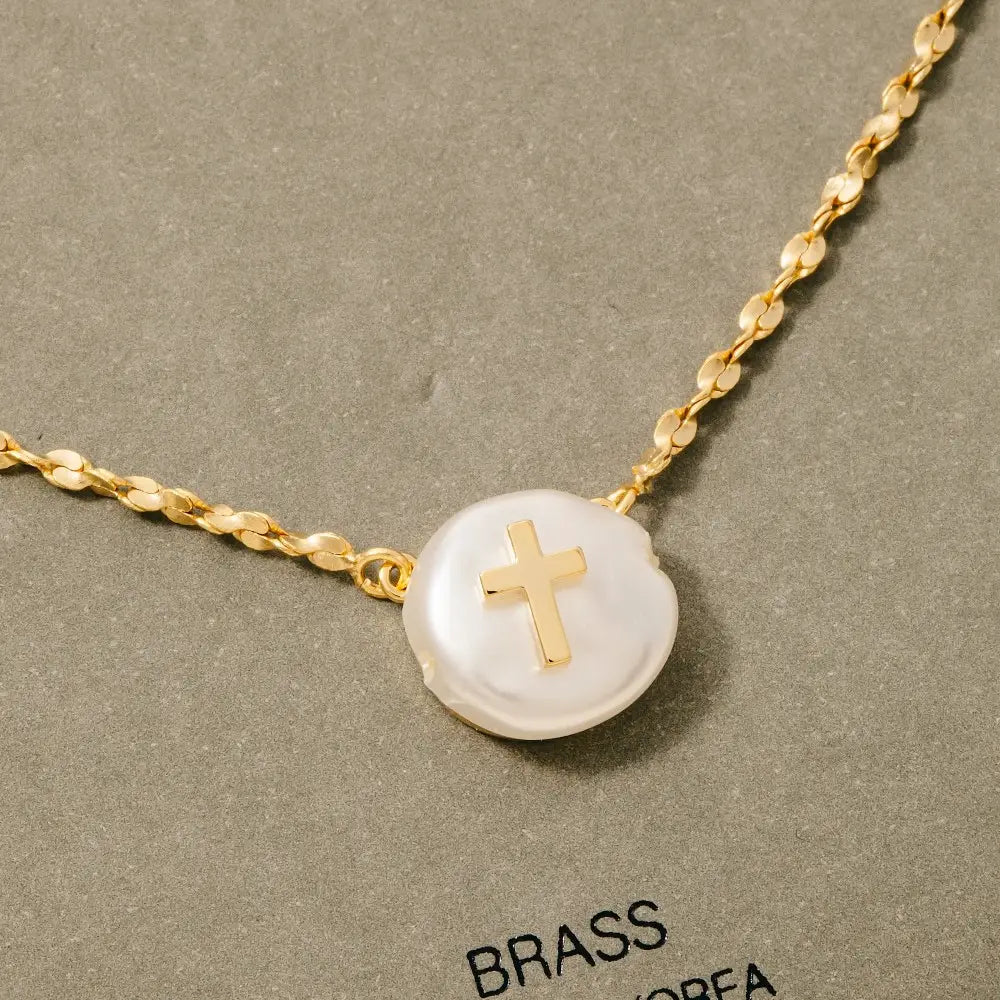 Cross On Pearl Pendant Chain Necklace