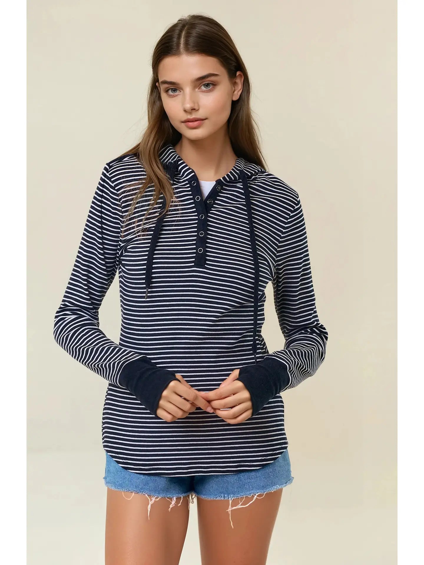 Henley Ribbed Hood Top (Black) ✨