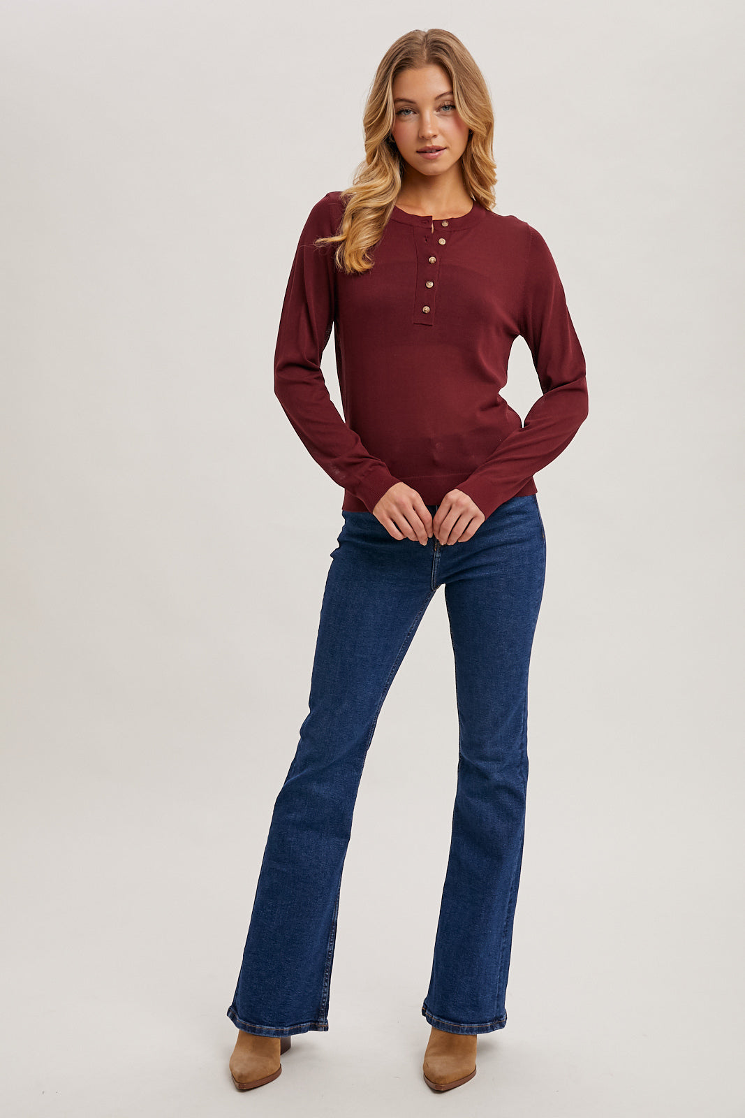 Henley Knit Shirt (Burgundy)
