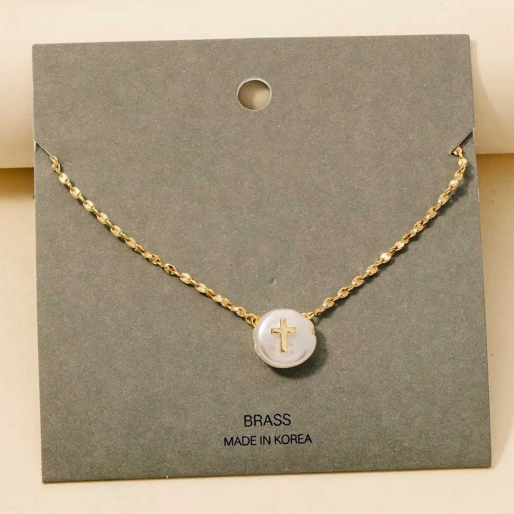 Cross On Pearl Pendant Chain Necklace