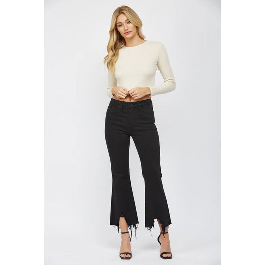 High Rise Crop Flare with Uneven Hem Mica 🖤