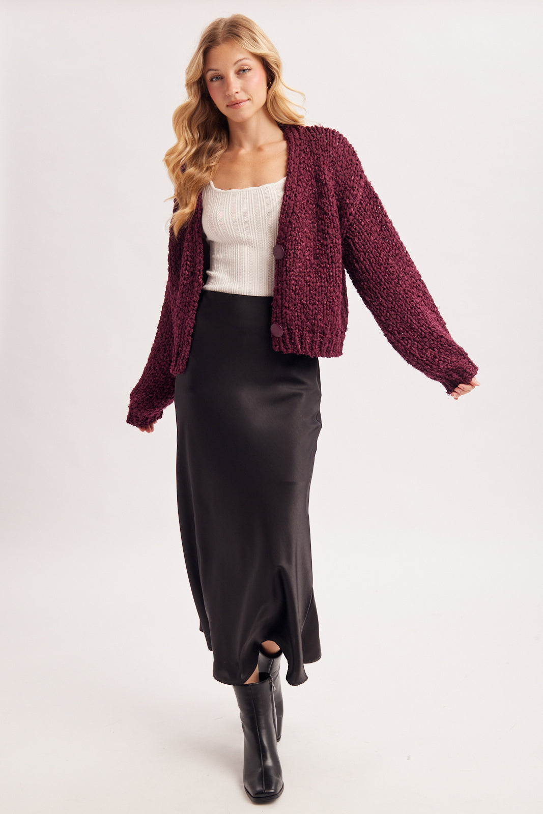 Button Down Marled Boucle Cardigan