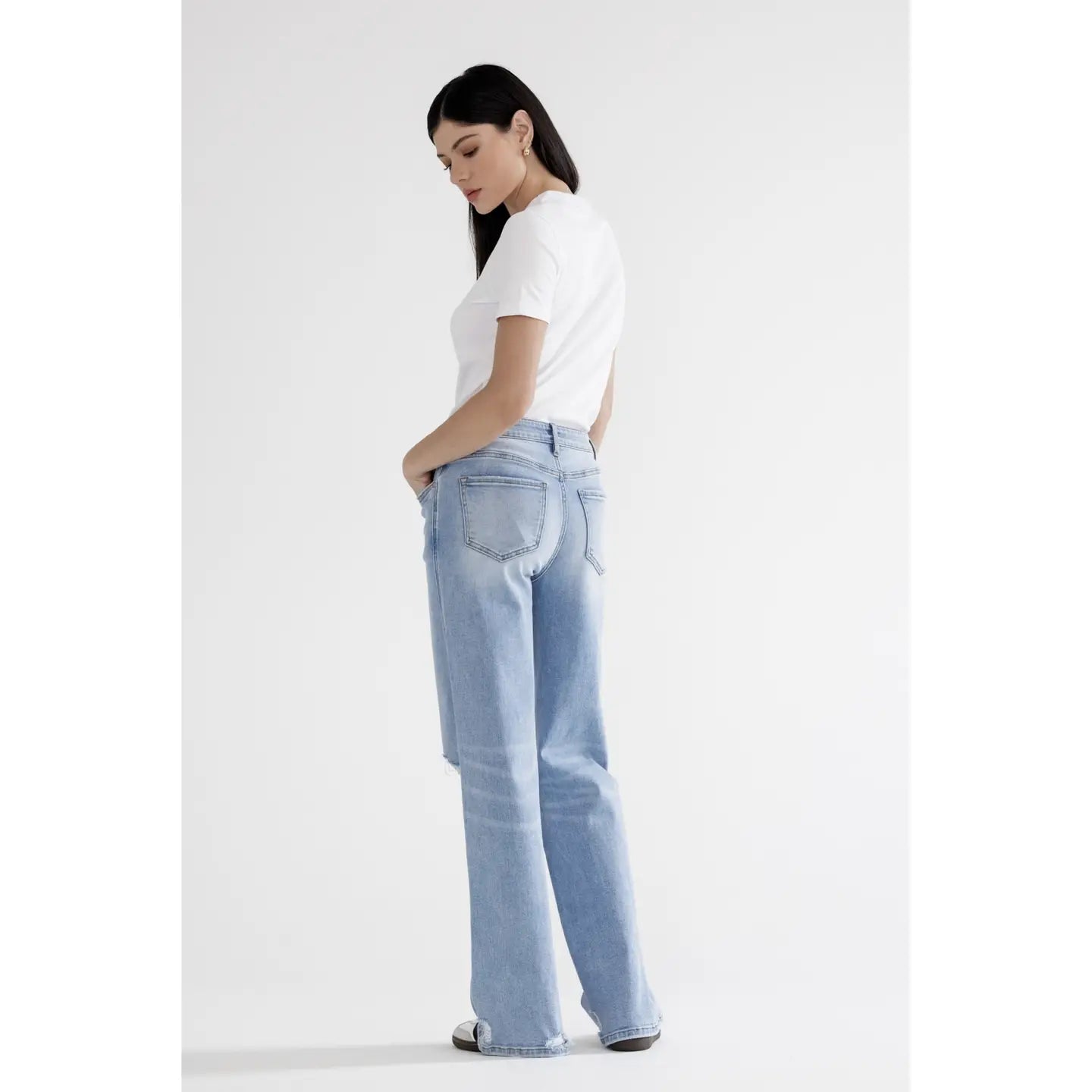Mica High Rise Wide with Knee Distressed