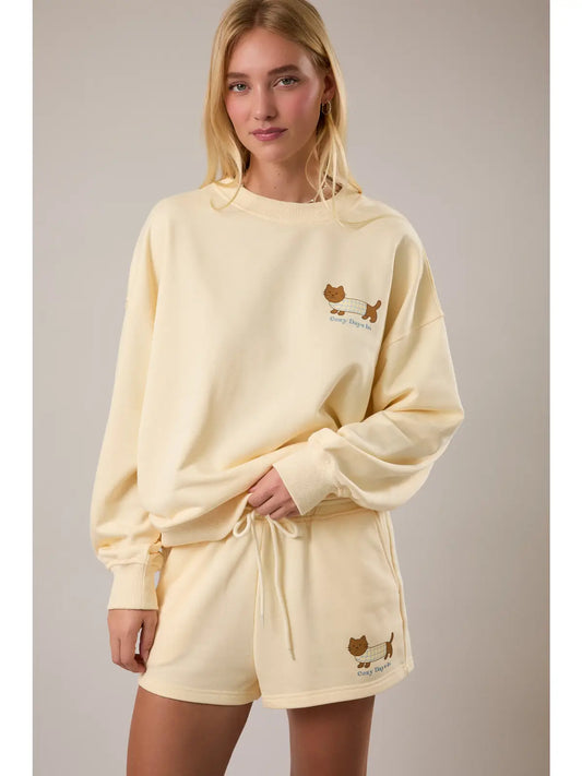 Cozy Days Graphic Sleeve Crew Neck Oversized Sweatshirt