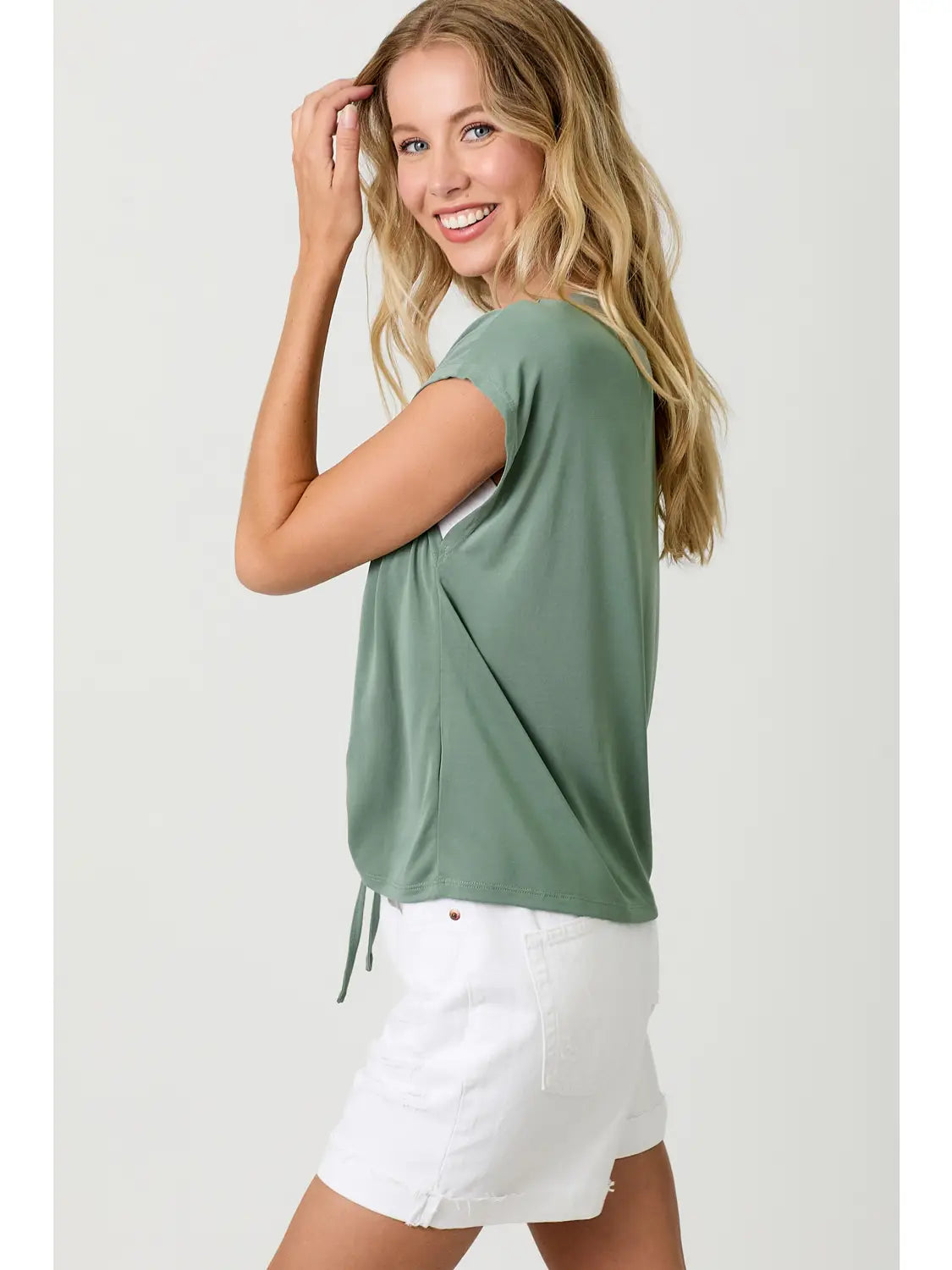 Front Ruche Modal Top (Sage)