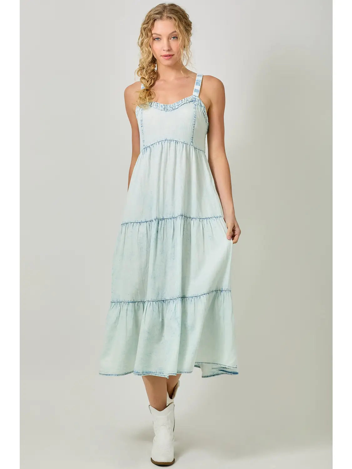 Washed Tencel Tiered Dress