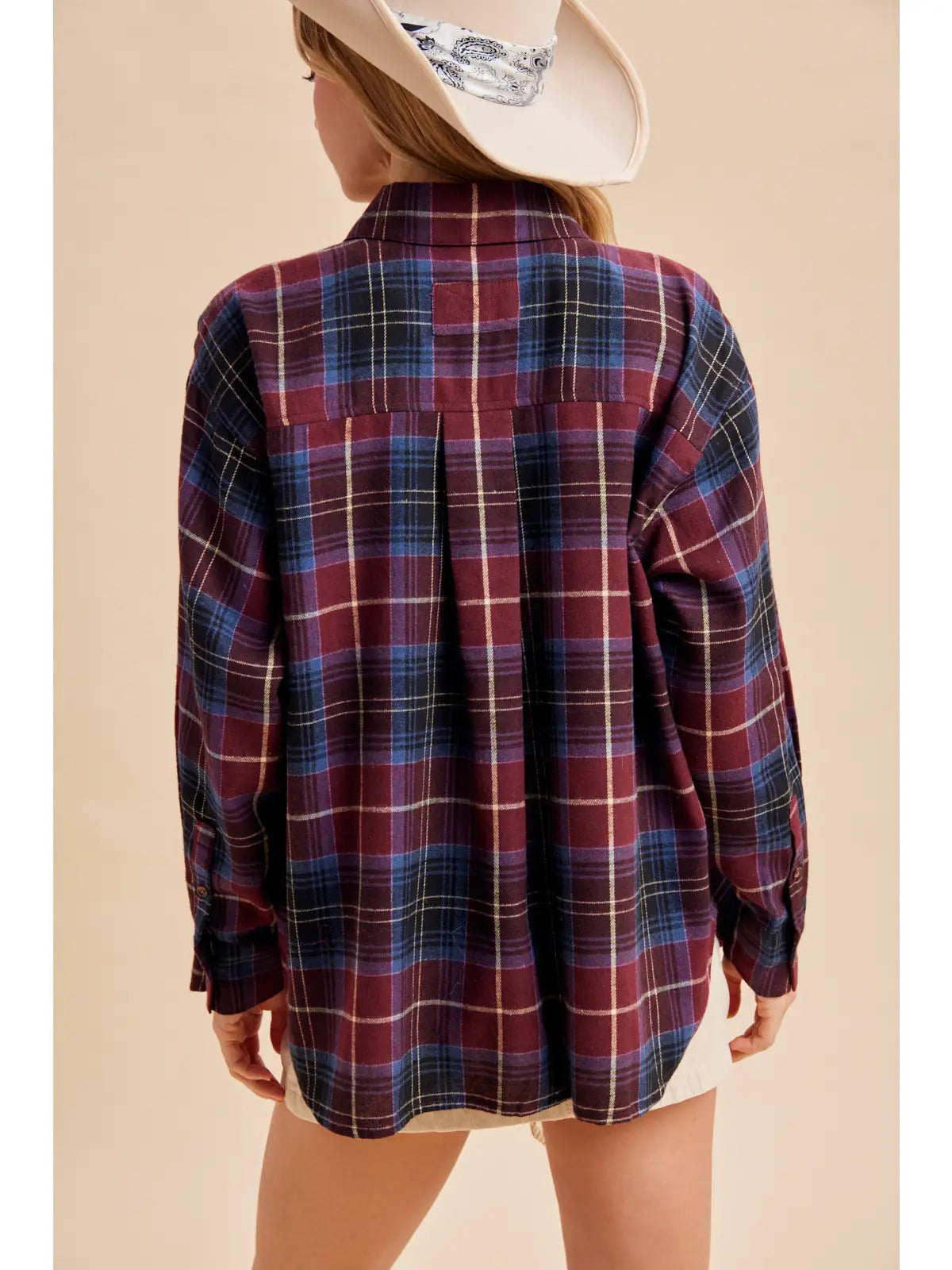 Tartan Plaid Button Down Tunic (Bordeaux)