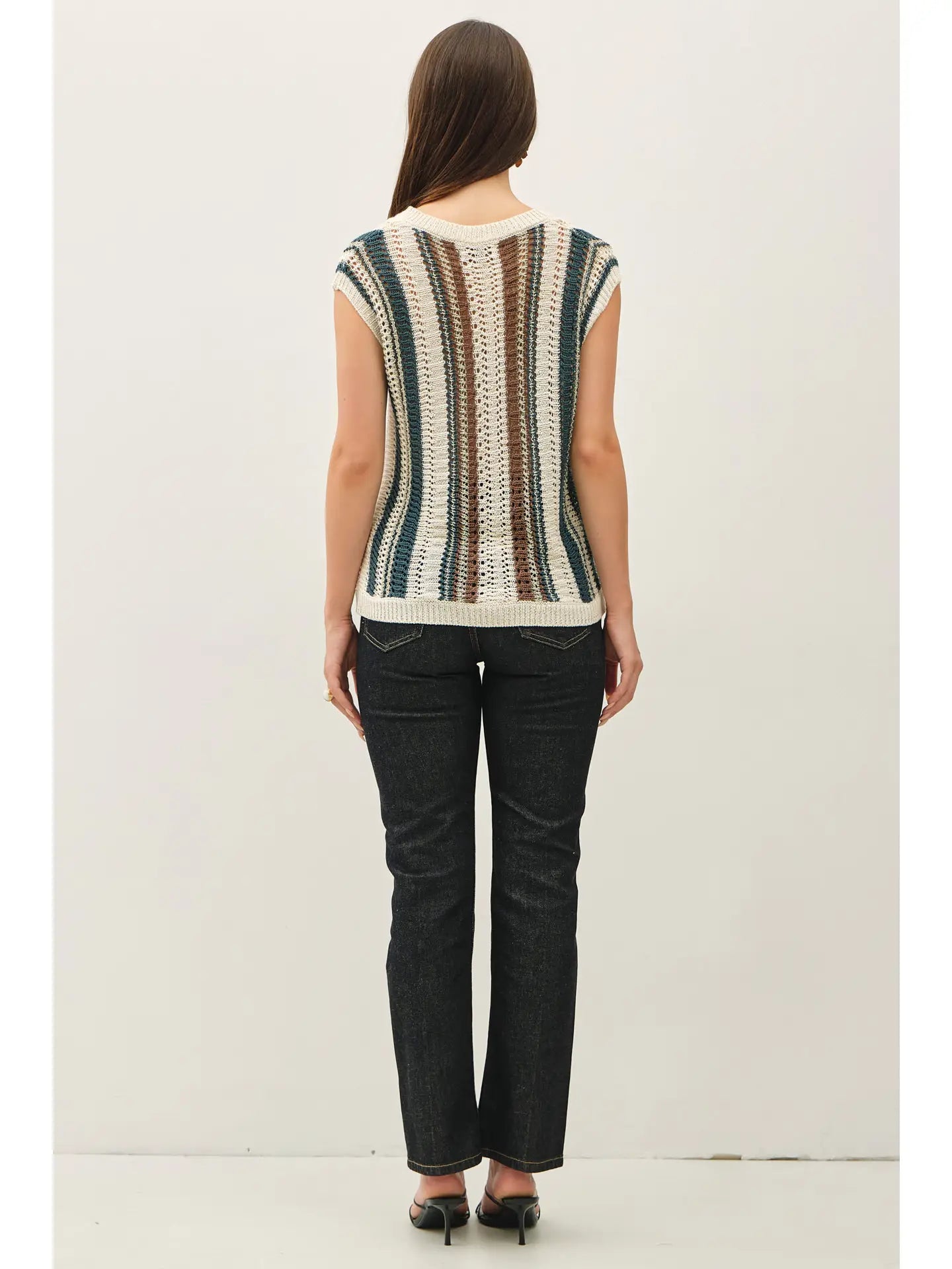 Mixed Metallic Yarn Striped Hand Craft Crochet Knit Vest 💚