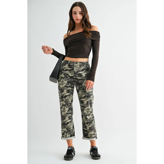 Mid-Rise Boyfriend Crop Camouflage Mica