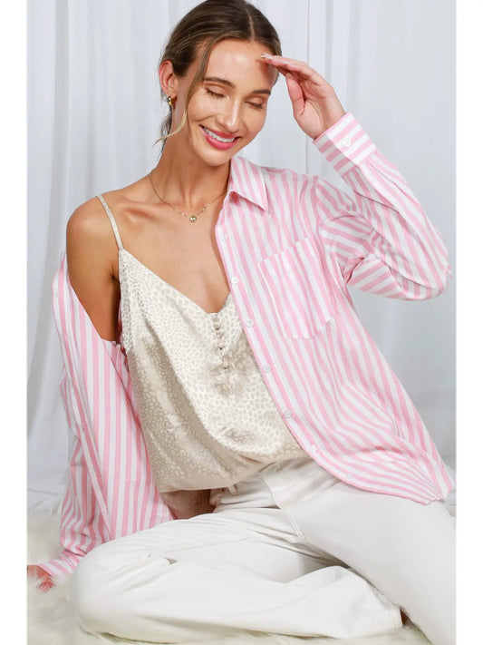 Cotton Striped Shirt Top (Pink) 🩷