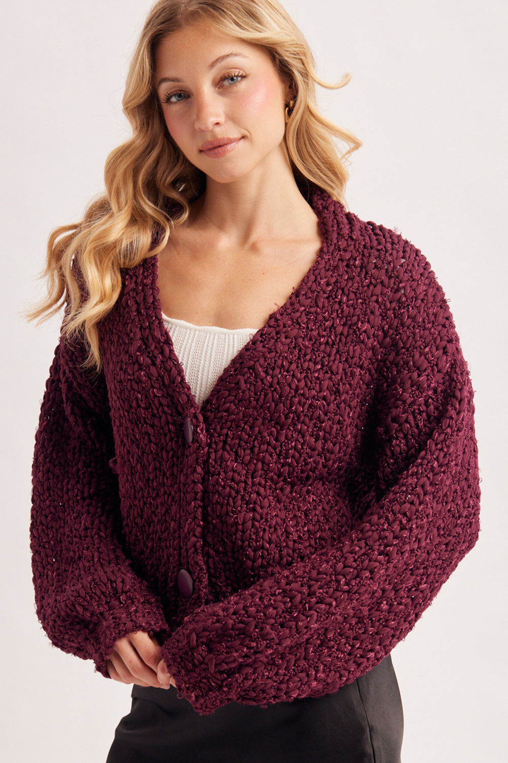 Button Down Marled Boucle Cardigan