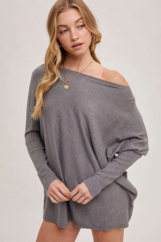 Flowy Boatneck Dolman Tunic 🩶