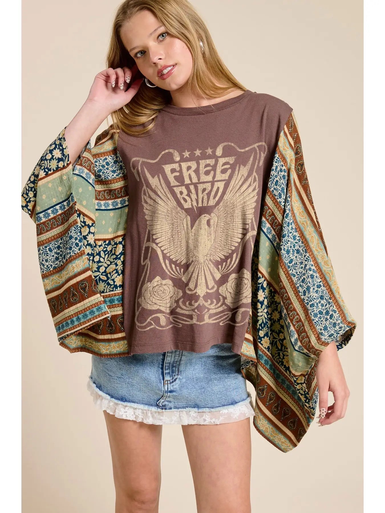 Free Bird America Graphic Sheer Boho Kaftan Top