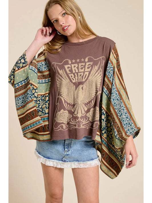 Free Bird America Graphic Sheer Boho Kaftan Top