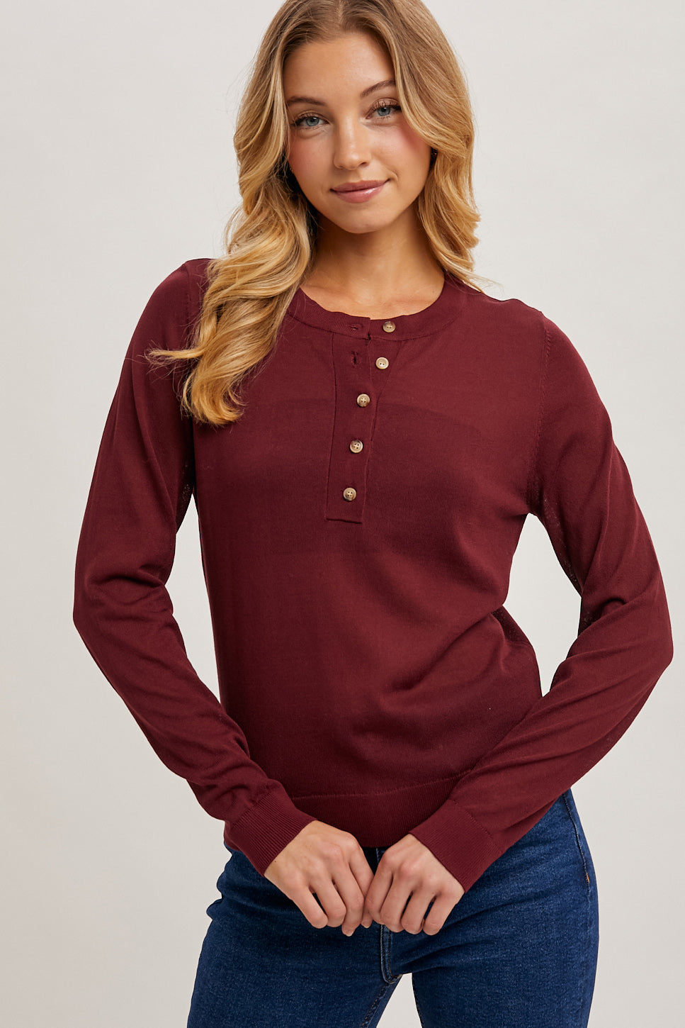 Henley Knit Shirt (Burgundy)