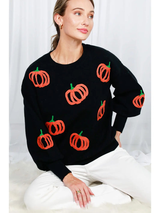 Pumpkin Embroidered Sweater 🎃