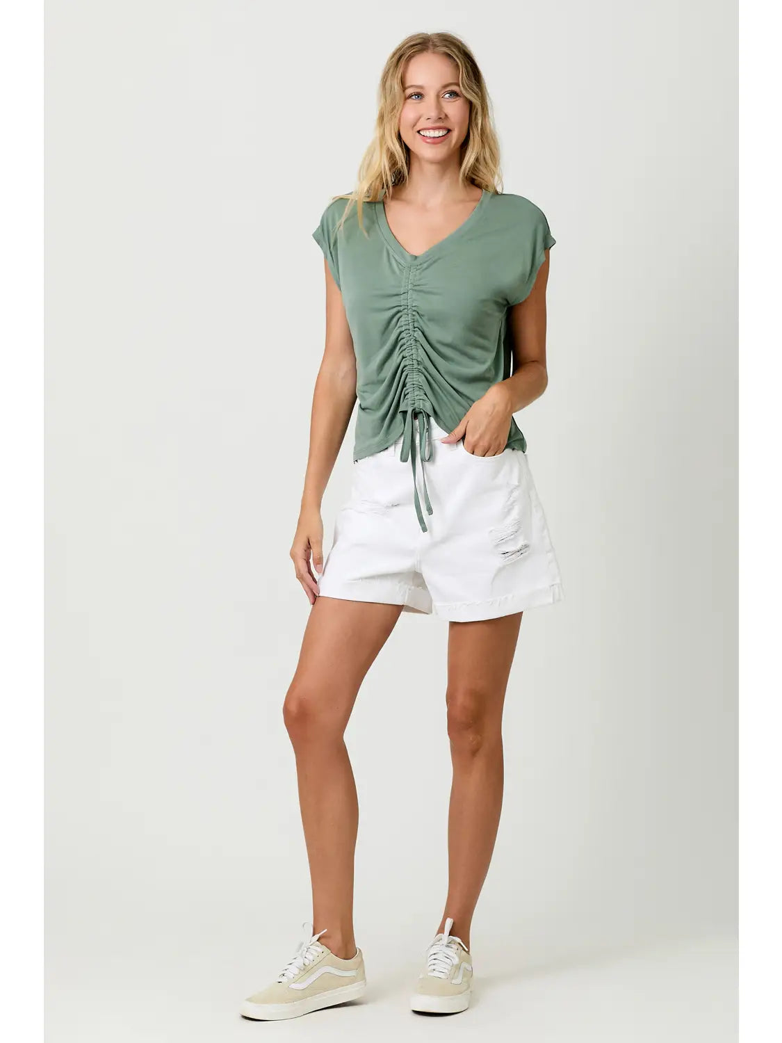 Front Ruche Modal Top (Sage)