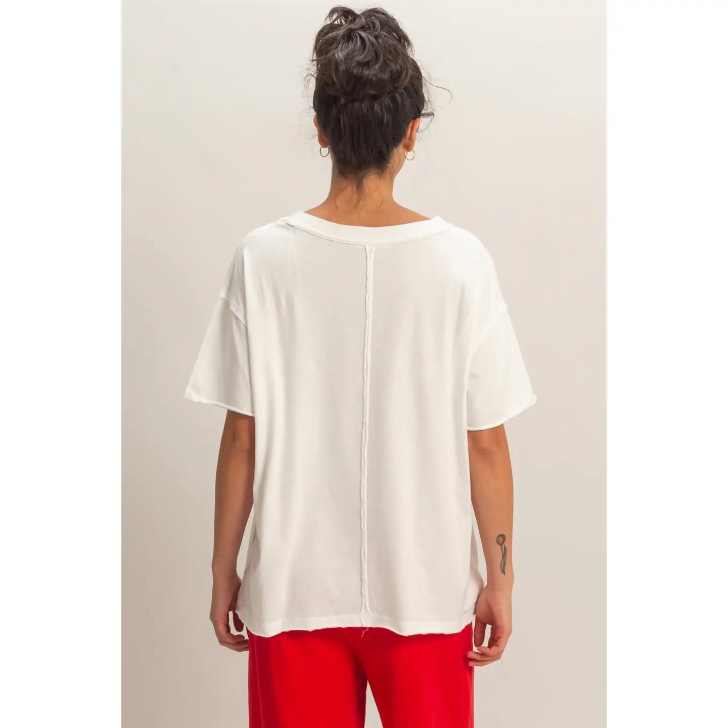 Washed V-Neck Oversized Tee (White)