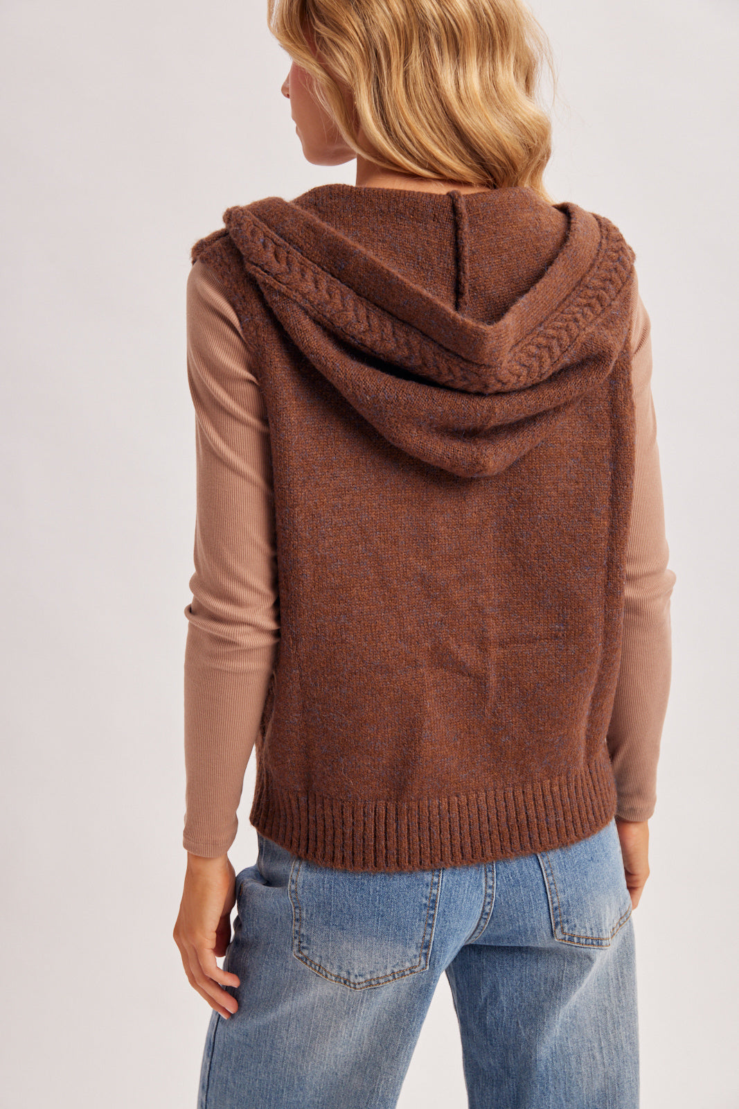 Button Down Hooded Cable Knit Sweater Vest 🤎