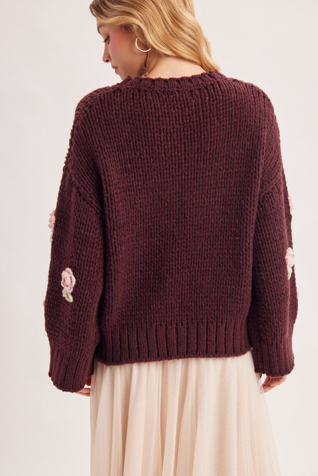 3D Crochet Rosette Chunky Knit Sweater 🩷