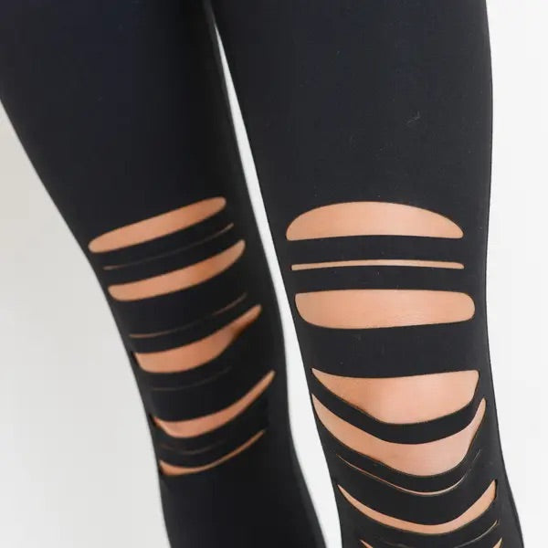 Shredded Knee Laser-Cut Highwaist Leggings