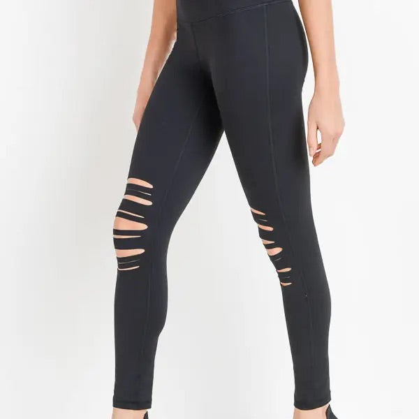 Shredded Knee Laser-Cut Highwaist Leggings